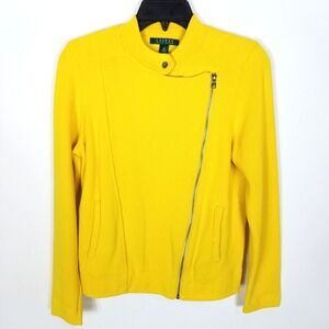 Lauren Ralph Lauren Women Silk  Cashmere  Moto Jacket Sweater Size M Yellow Zip